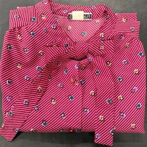 Vintage Copy Cat Librarian Button Up Collar Bow Tie Blouse Academia Retro Preppy
